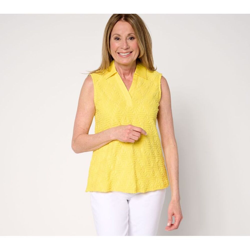 Women Control Women's Top Plus Sz 1X Textured Knit Sleeveless Tank Yellow
